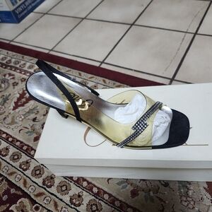 Onex Black and Gold Heels with Silver Accents